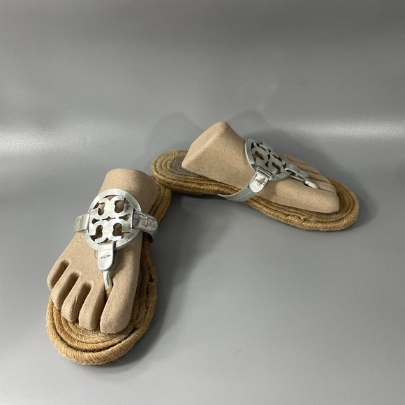 Tory Burch Silver Miller Espadrille Sandals - Picture 1 of 12